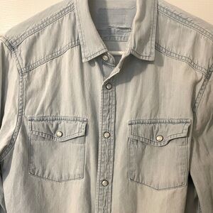 Vintage western light blue denim pearl snap long sleeve medium